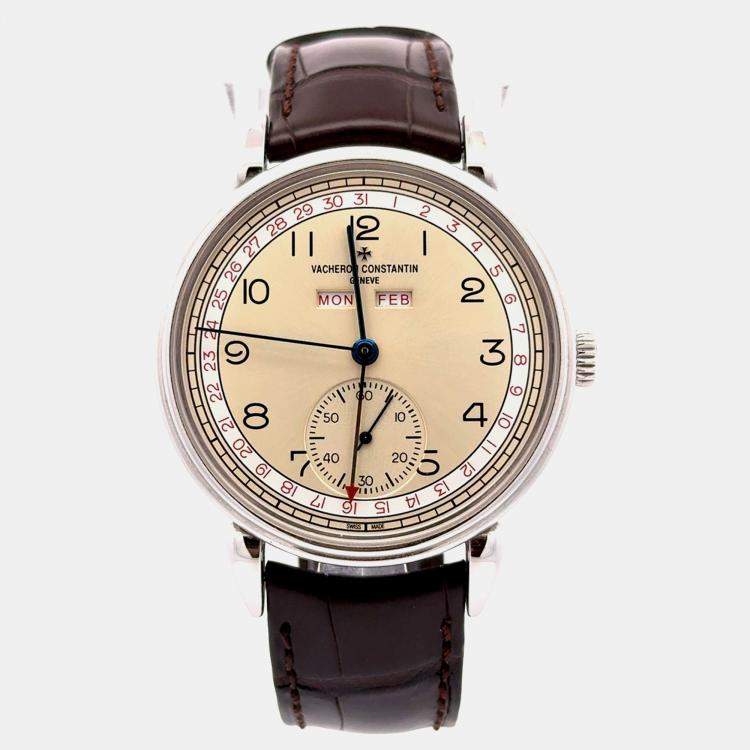 Pre Owned Vacheron Constantin Historiques Triple Calendrier 1942 3110V/000A-B425 Manual Winding Champagne Dial Stainless Steel Women's Wristwatch 40 mm