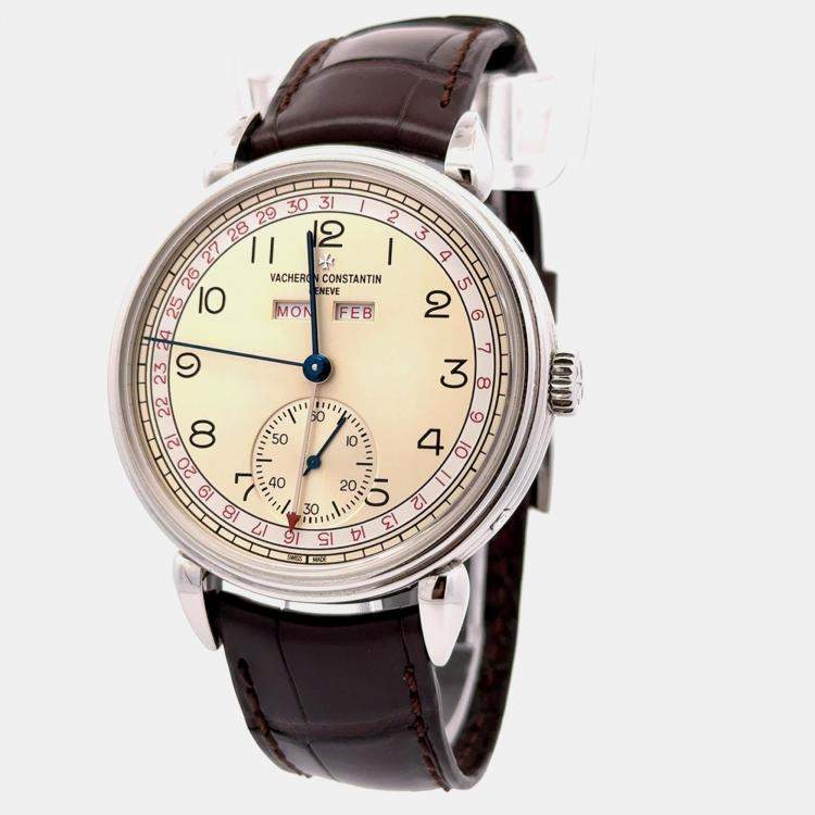 Pre Owned Vacheron Constantin Historiques Triple Calendrier 1942 3110V/000A-B425 Manual Winding Champagne Dial Stainless Steel Women's Wristwatch 40 mm