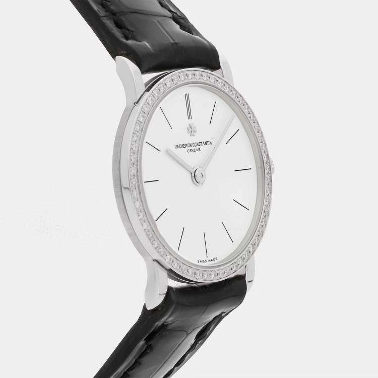Pre Owned Vacheron Constantin Patrimony 25593/000G-8743 Quartz White Dial 18k White Gold Wristwatch 23mm