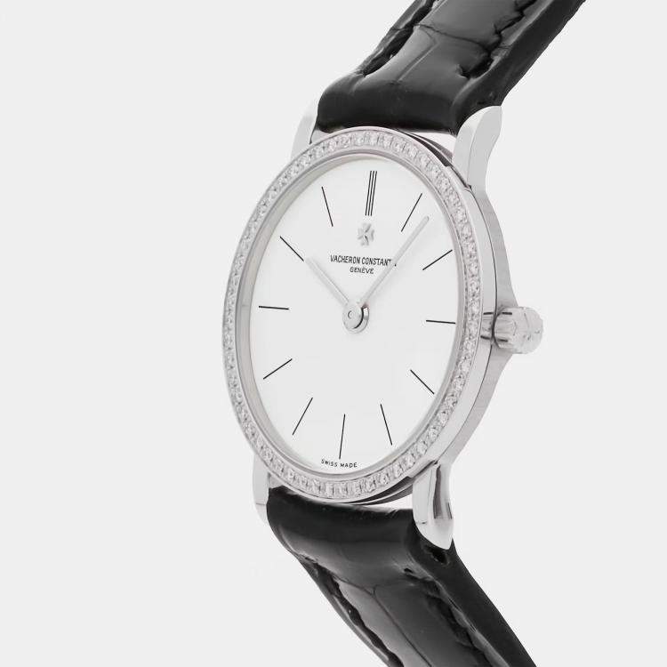 Pre Owned Vacheron Constantin Patrimony 25593/000G-8743 Quartz White Dial 18k White Gold Wristwatch 23mm