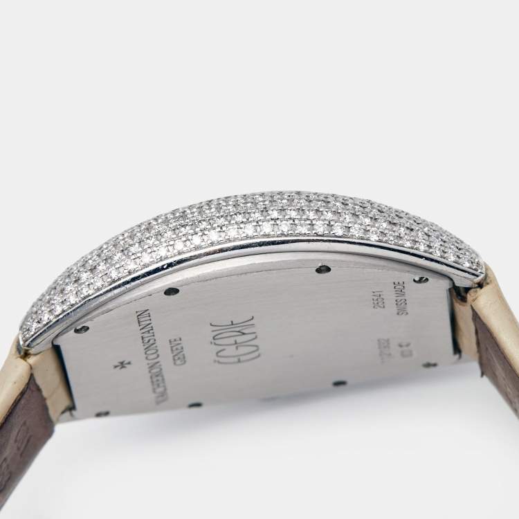 Pre Owned Vacheron Constantin Mother of Pearl 18k White Gold Diamond Alligator Egerie 25541.000G.9261 Women's Wristwatch 27.5 mm