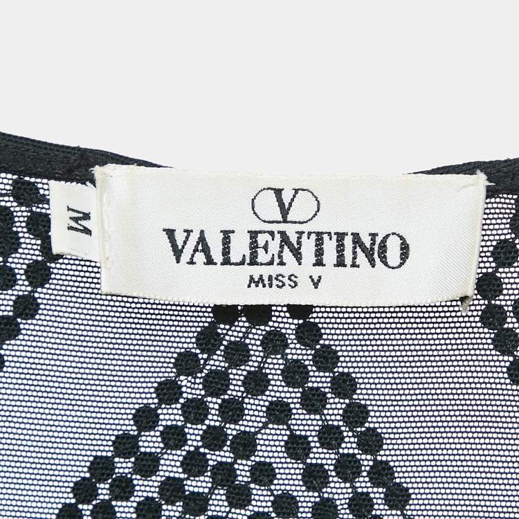 Pre Owned Valentino Miss V Black Sequin Embellished Jersey Top M