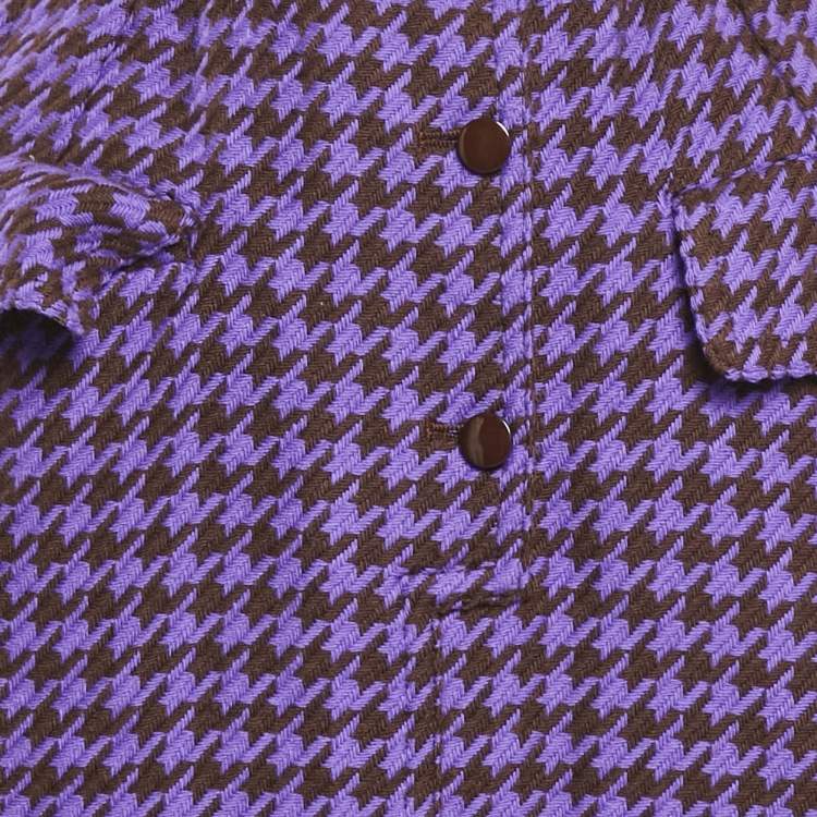 Pre Owned Valentino Miss V Purple/Black Houndstooth Wool Midi Skirt L