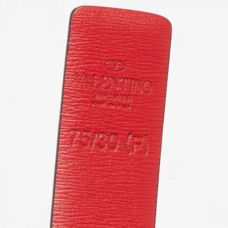 مملوكة مسبقًا Valentino Black/Red Leather Vlogo Slim Buckle Belt 75CM