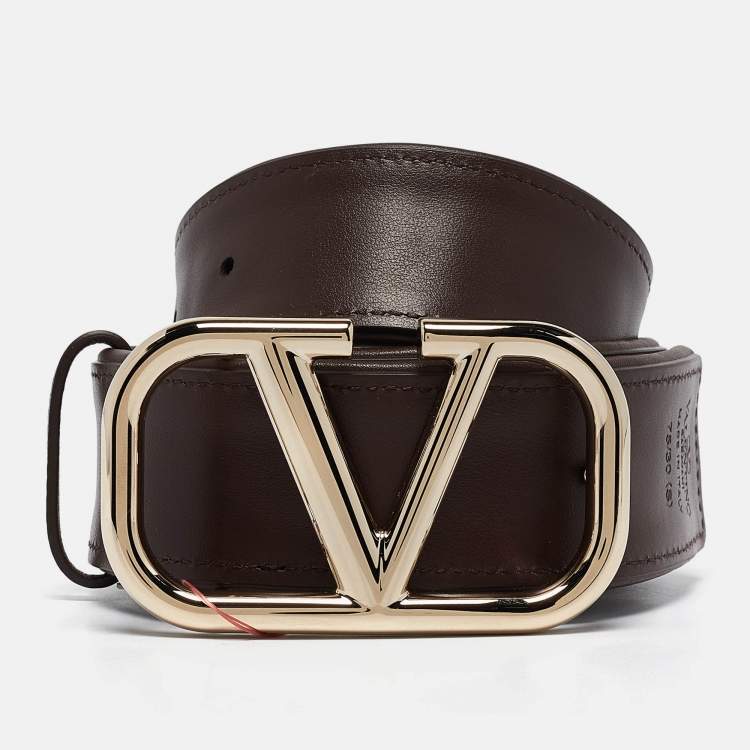 Pre Owned Valentino Brown/Beige Iconographe Canvas and Leather VLogo Reversible Belt 75CM