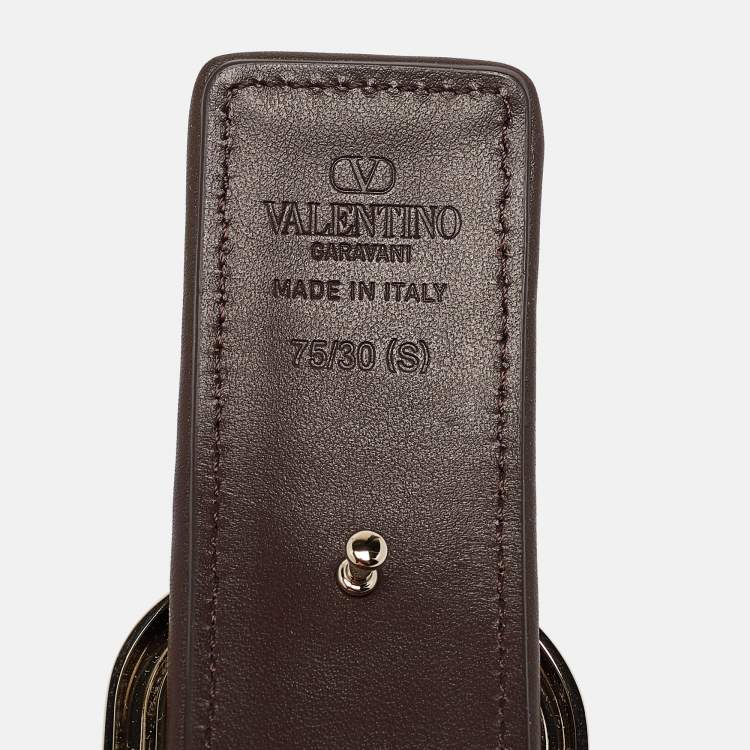 Pre Owned Valentino Brown/Beige Iconographe Canvas and Leather VLogo Reversible Belt 75CM