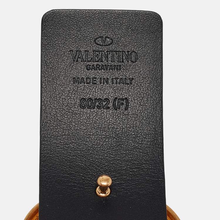 مملوكة مسبقًا Valentino Gold/Black Patent and Leather VLogo Reversible Belt 80CM