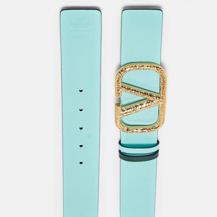 Pre Owned Valentino Green/Turquoise Leather VLogo Reversible Belt 100CM