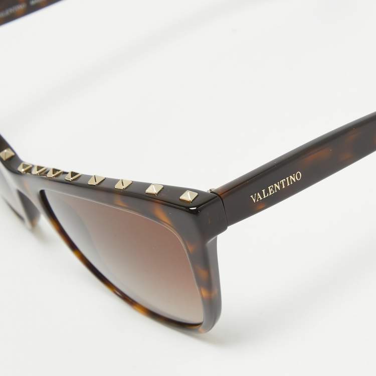Pre Owned Valentino Brown Gradient VA 4022 Rockstud Cat Eye Sunglasses