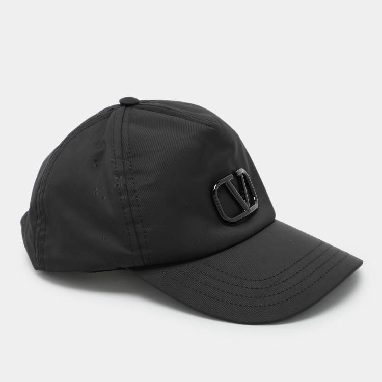 Pre Owned Valentino Black Nylon Logo Baseball Cap 