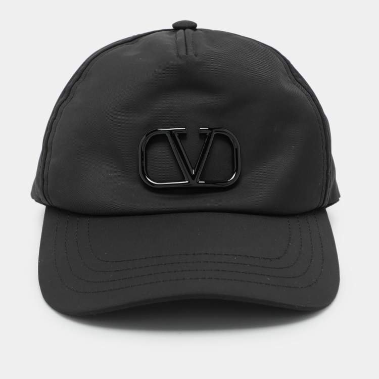 Pre Owned Valentino Black Nylon Logo Baseball Cap 