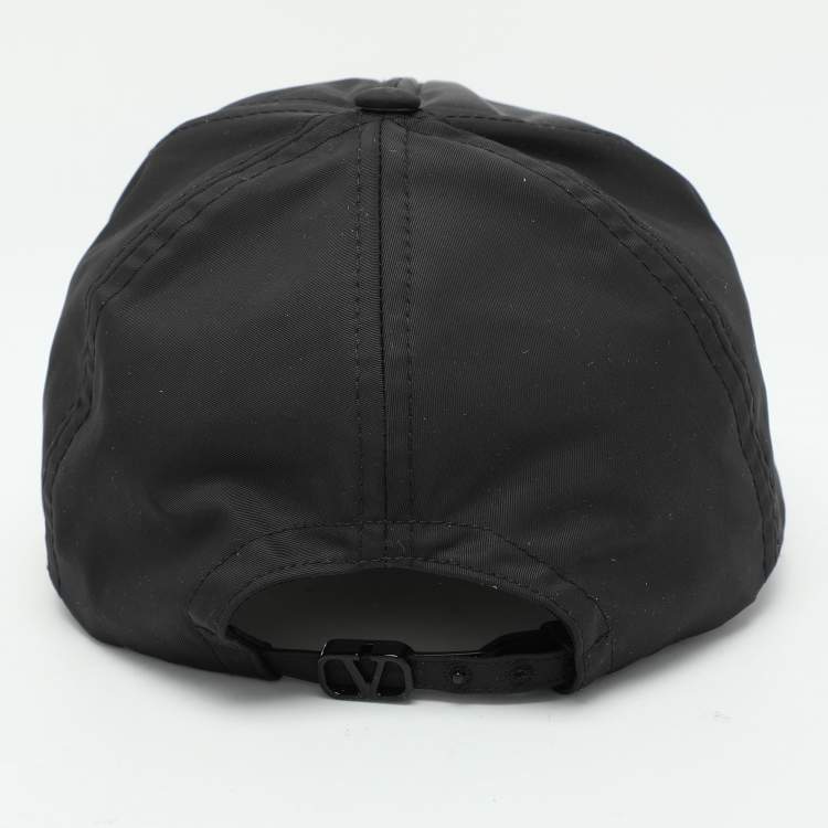 Pre Owned Valentino Black Nylon Logo Baseball Cap 