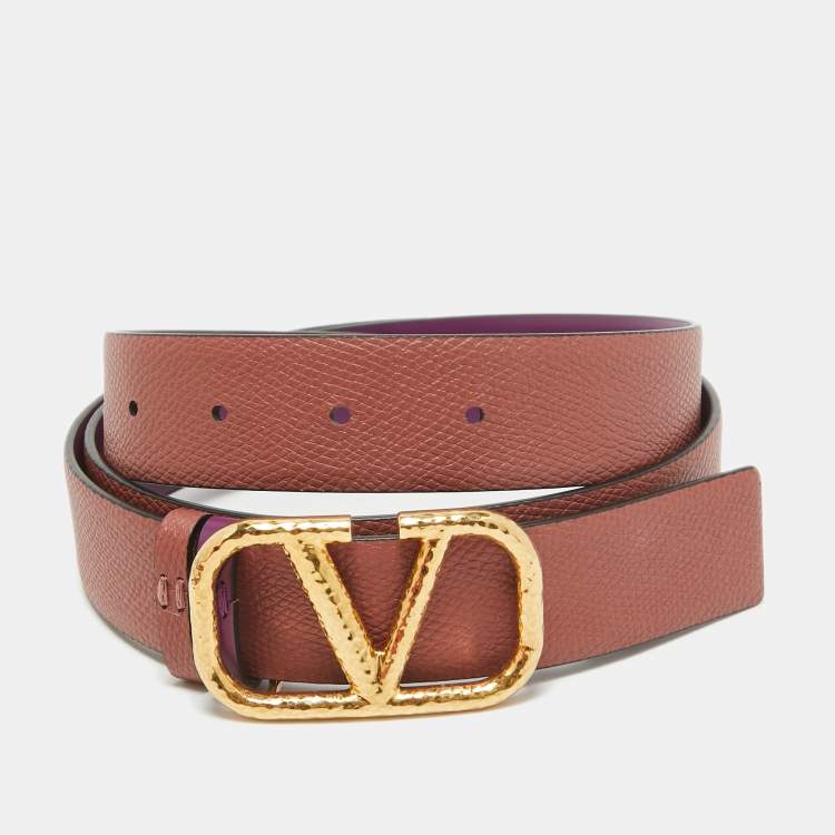 مملوكة مسبقًا Valentino Clay Red/Purple Leather VLogo Reversible Waist Belt 90CM