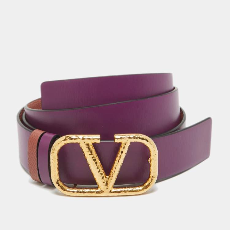 مملوكة مسبقًا Valentino Clay Red/Purple Leather VLogo Reversible Waist Belt 90CM