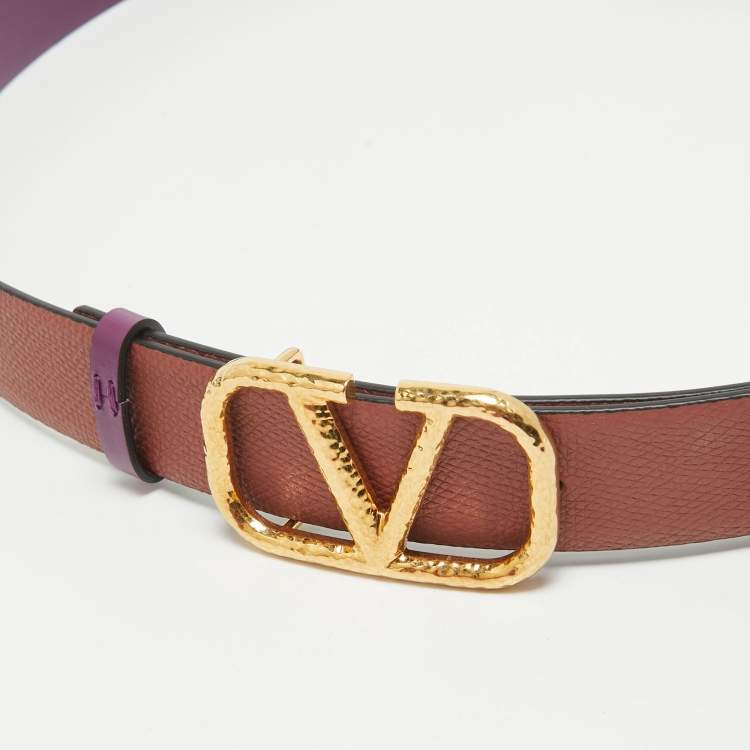 مملوكة مسبقًا Valentino Clay Red/Purple Leather VLogo Reversible Waist Belt 90CM