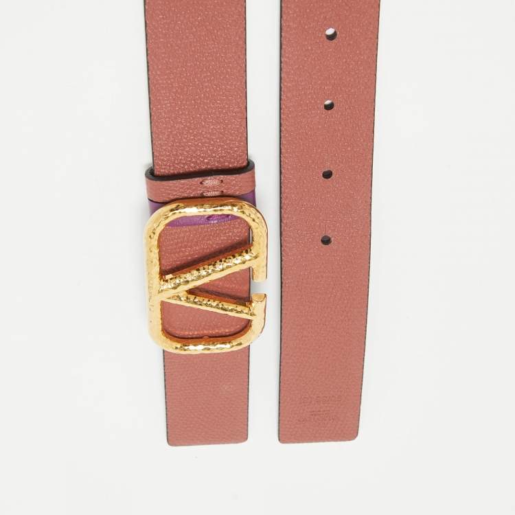مملوكة مسبقًا Valentino Clay Red/Purple Leather VLogo Reversible Waist Belt 90CM
