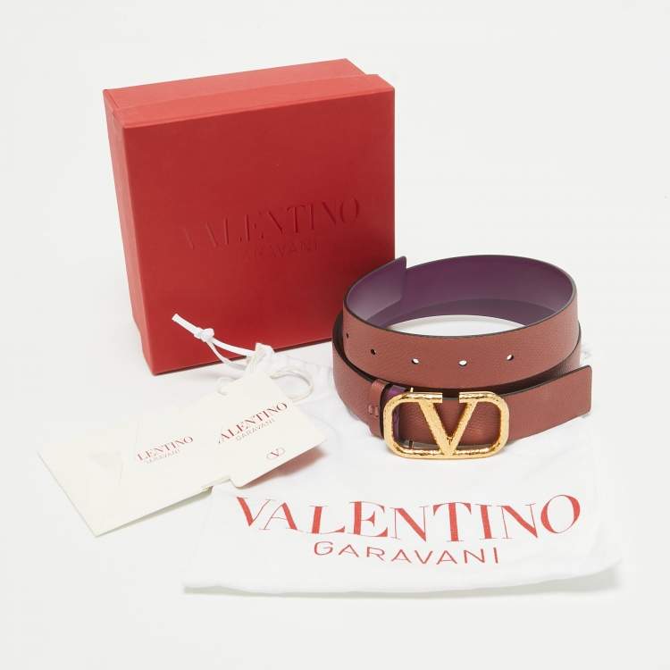 مملوكة مسبقًا Valentino Clay Red/Purple Leather VLogo Reversible Waist Belt 90CM