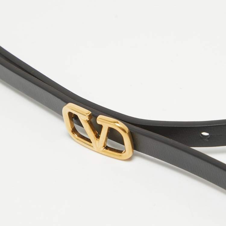 Pre Owned Valentino Black/Tan Leather VLogo Reversible Slim Belt 90CM
