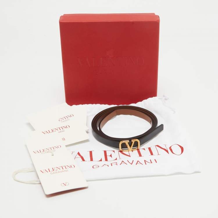 Pre Owned Valentino Black/Tan Leather VLogo Reversible Slim Belt 90CM