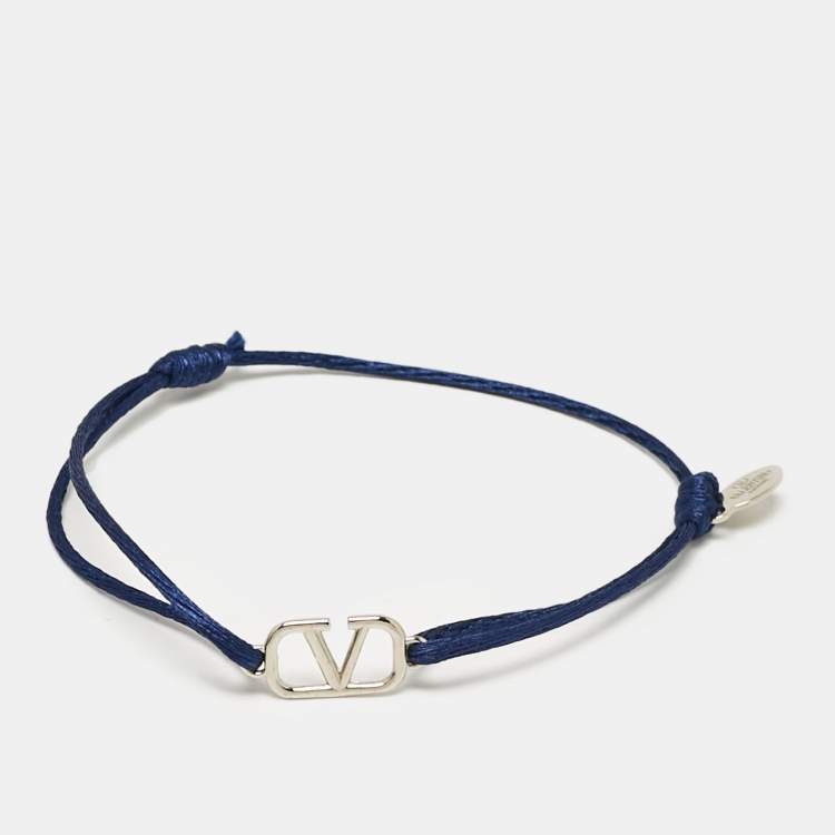 Pre Owned Valentino VLogo SIlver Tone Cord Bracelet