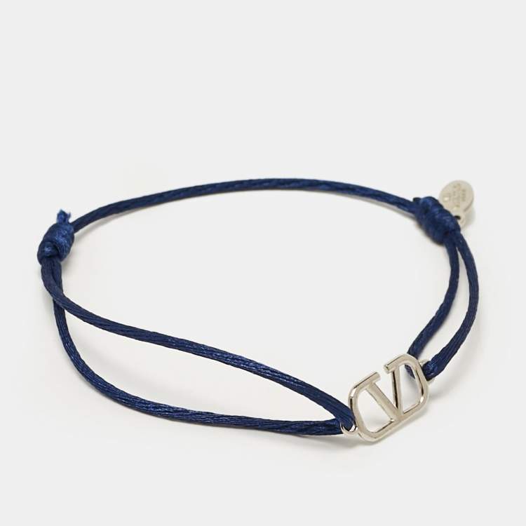 Pre Owned Valentino VLogo SIlver Tone Cord Bracelet