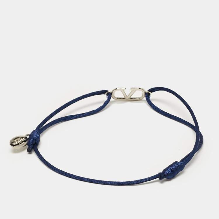 Pre Owned Valentino VLogo SIlver Tone Cord Bracelet