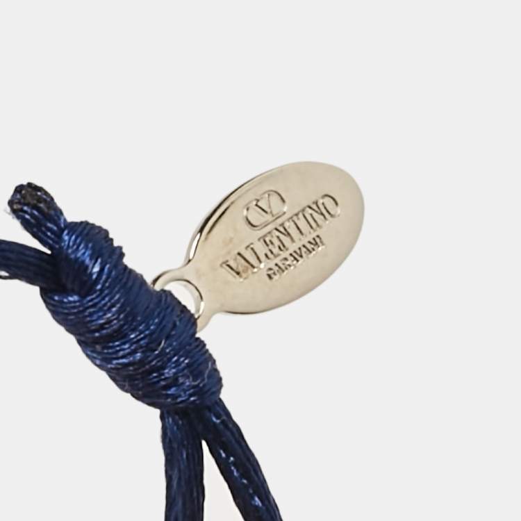 Pre Owned Valentino VLogo SIlver Tone Cord Bracelet
