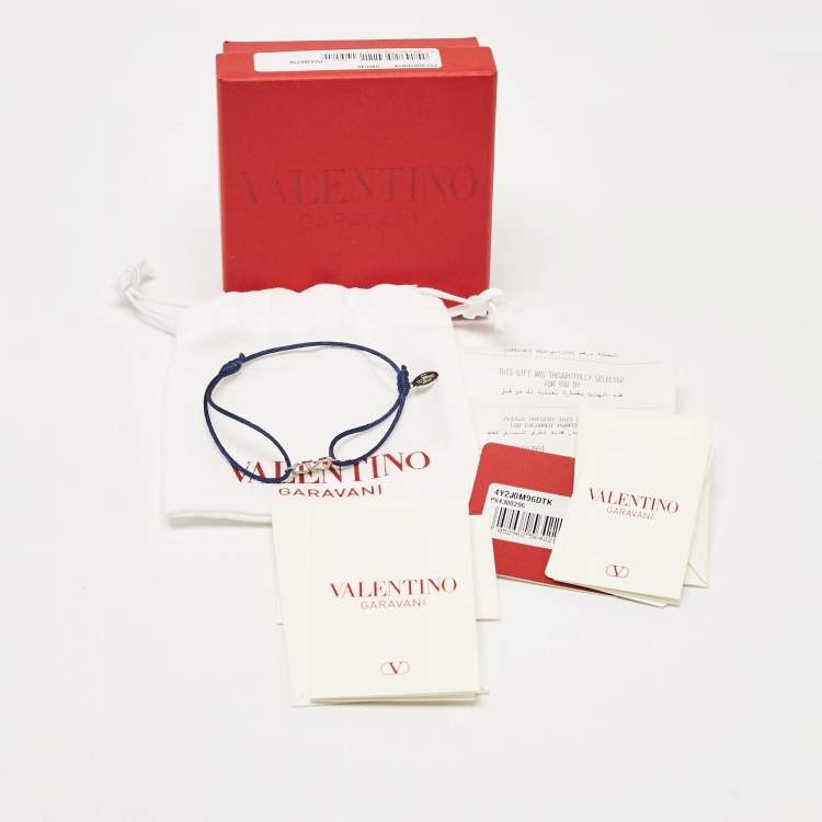 Pre Owned Valentino VLogo SIlver Tone Cord Bracelet