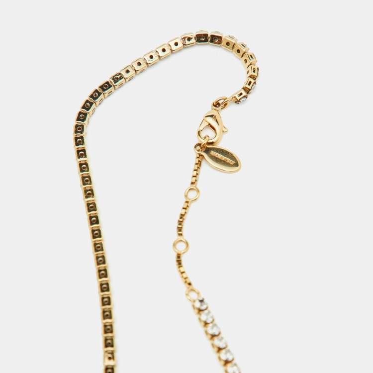 Pre Owned Valentino VLogo Signature Crystals Gold Tone Necklace