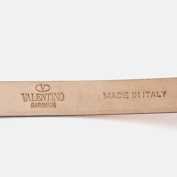 Pre Owned Valentino Red Leather Rockstud Slim Belt 75 CM