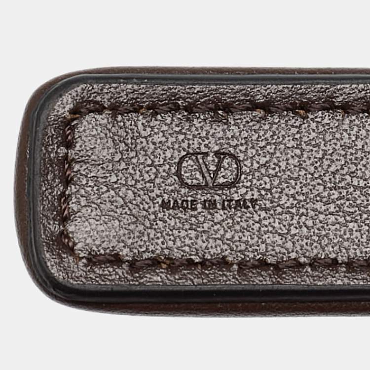 Pre Owned Valentino Brown/Beige Leopard Print Calfhair and Leather VLogo Slim Reversible Belt 90CM