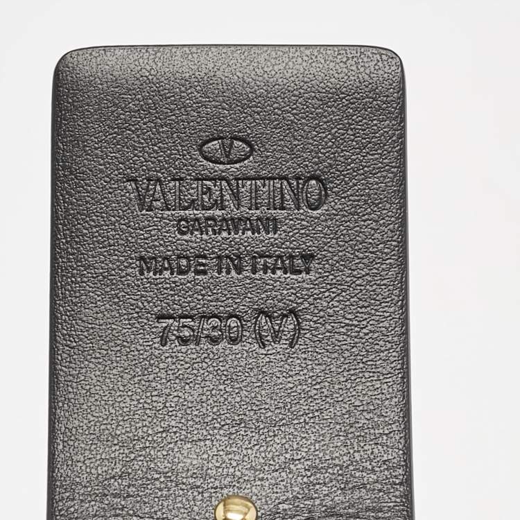 Pre Owned Valentino Black Leather VLogo Reversible Buckle Belt 75CM