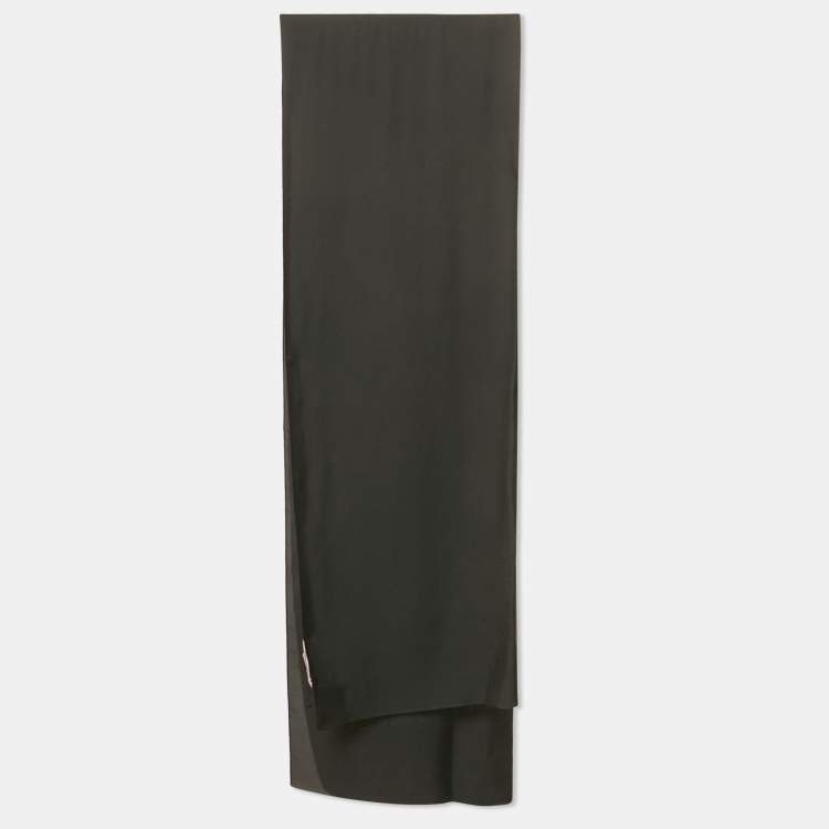 Pre Owned Valentino Black Logo Silk Crepe Stole 