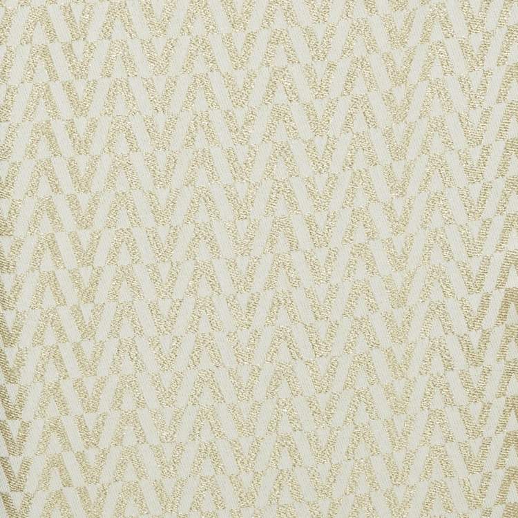 Pre Owned Valentino Gold Monogram Lurex Jacquard Fringed Scarf 