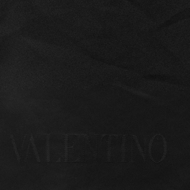 Pre Owned Valentino Black Logo Silk Scarf