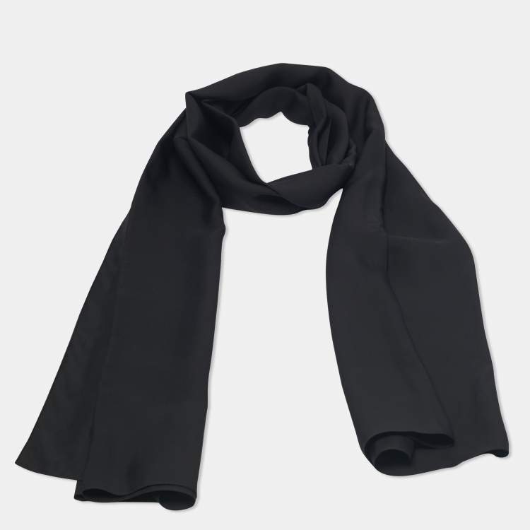 Pre Owned Valentino Black Logo Silk Scarf