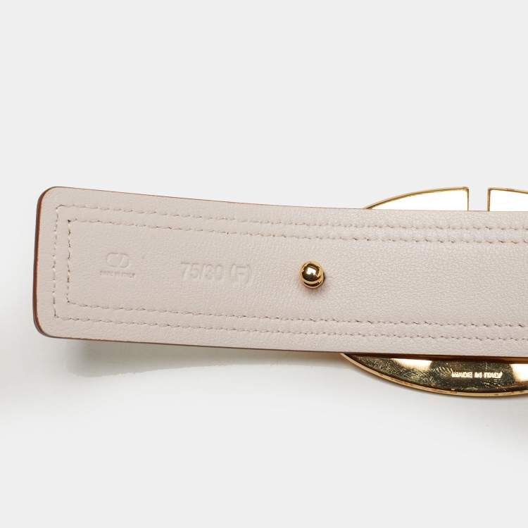 Pre Owned Valentino Cream/Pink Leather VLogo Buckle Reversible Belt 75 CM
