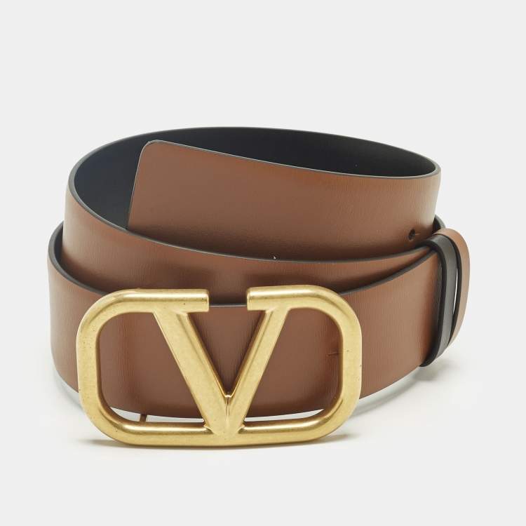 Pre Owned Valentino Black/Brown Leather VLogo Reversible Belt 70 CM