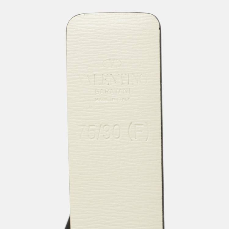 Pre Owned Valentino VLogo 75 CM Reversible Slim Belt Mint Green/Cream Leather