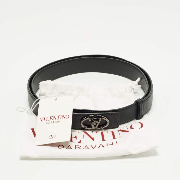 Pre Owned حزام فالنتينو جلد أسود بإبزيم شعار V حجم M