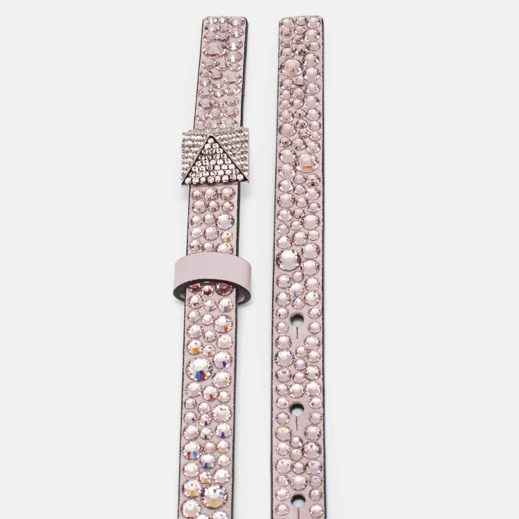 Pre Owned Valentino One Stud Crystal Embellished 90 CM Waist Belt Pink Leather
