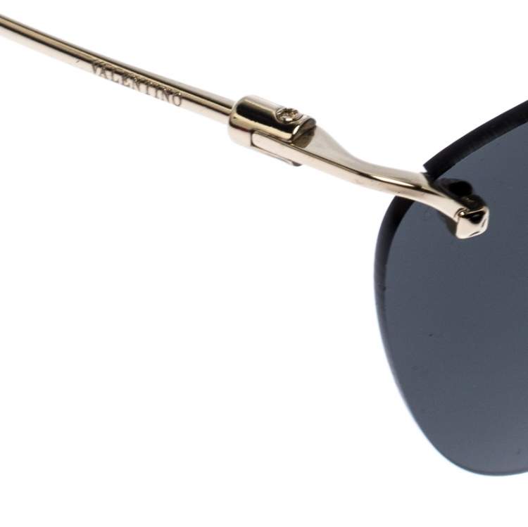 Pre Owned Valentino Gold/Black VA2022 Cateye Frameless Sunglasses