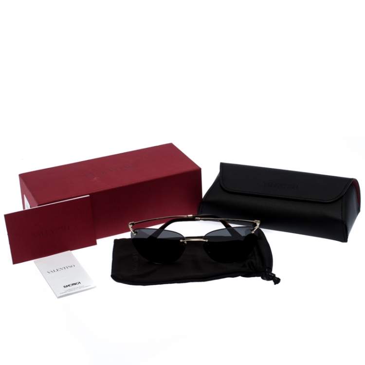 Pre Owned Valentino Gold/Black VA2022 Cateye Frameless Sunglasses