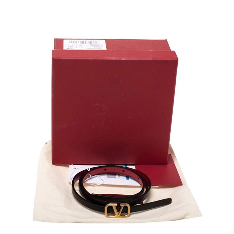 Pre Owned Valentino Black/Red Leather Reversible Narrow V Logo Belt 70CM