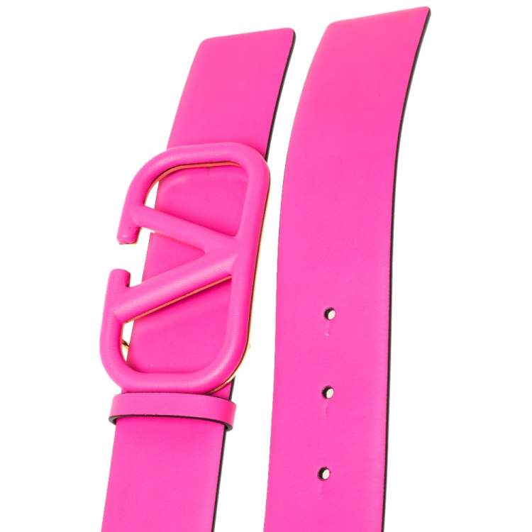 Valentino Neon Pink Leather Vlogo Belt Size 75 cm Valentino