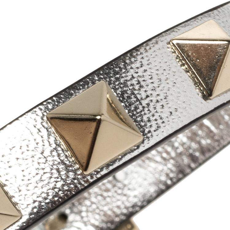 Pre Owned Valentino Silver Leather Rockstud Bracelet