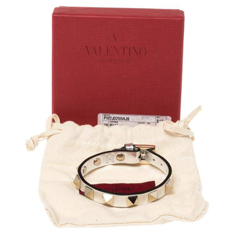 Pre Owned Valentino Silver Leather Rockstud Bracelet
