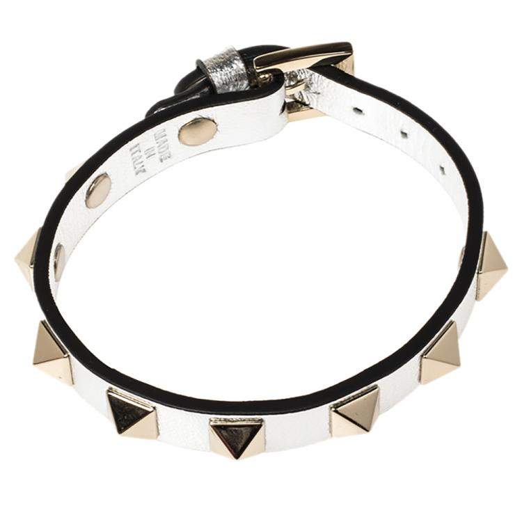 Pre Owned Valentino Silver Leather Rockstud Bracelet
