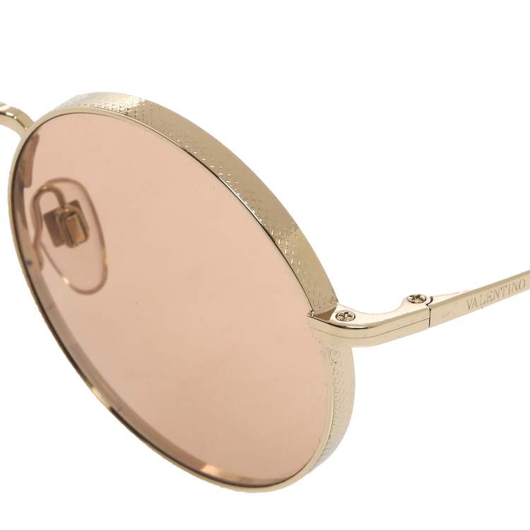 Pre Owned Valentino Brown/Gold VA2024 Round Sunglasses