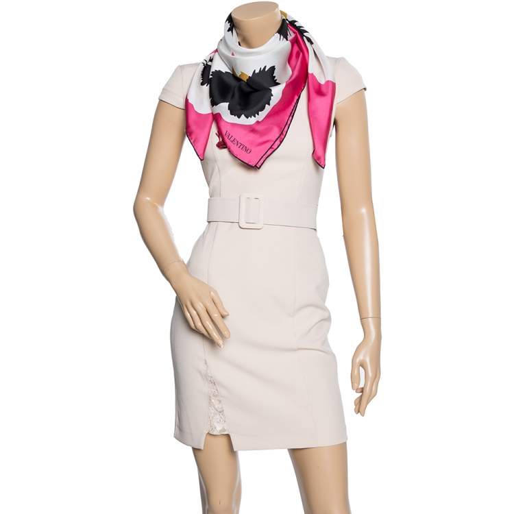 Pre Owned Valentino Pink Floral Print Silk Scarf
